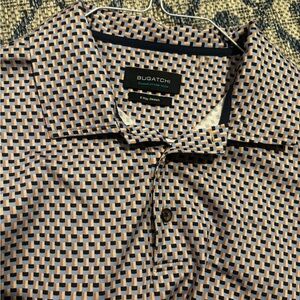 Bugatchi Men's Blue and Tan Geometric Polo